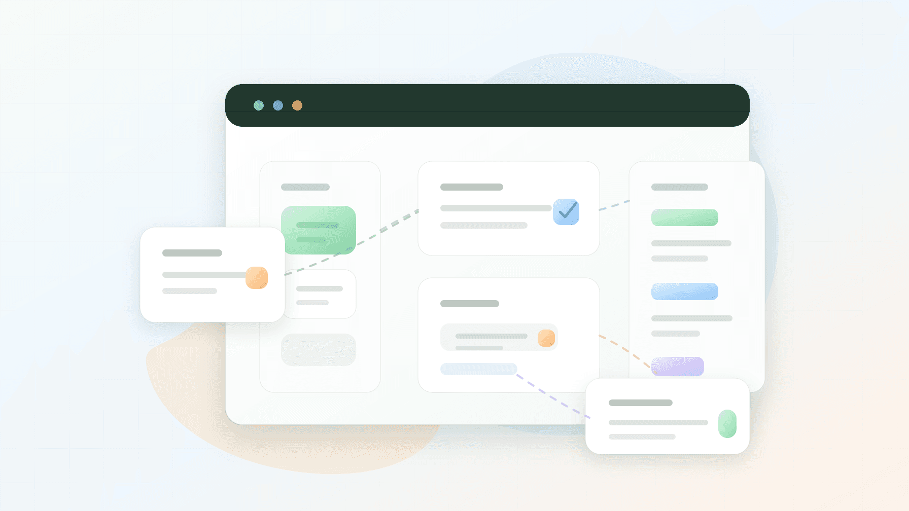 Abstract Shopify product feed QA workflow with product cards, validation panels, channel columns, and clean data sync paths