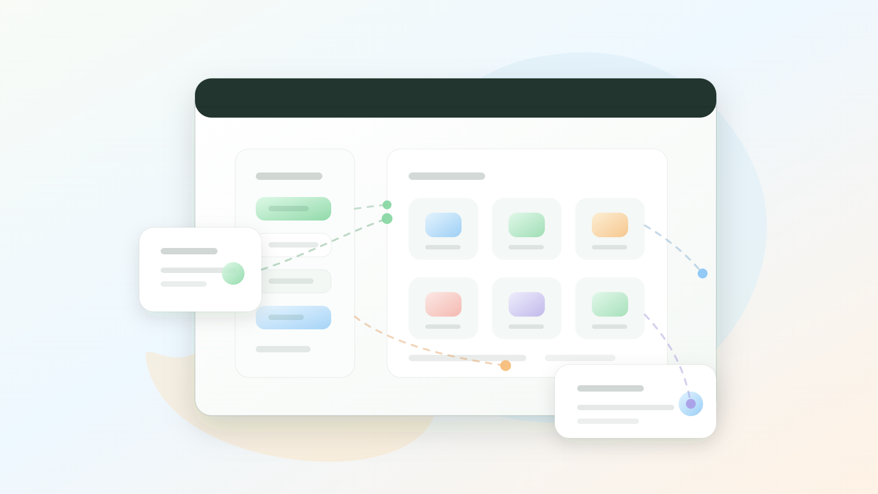 Original editorial illustration of a Shopify collection page SEO QA dashboard with a clean logo-free corner