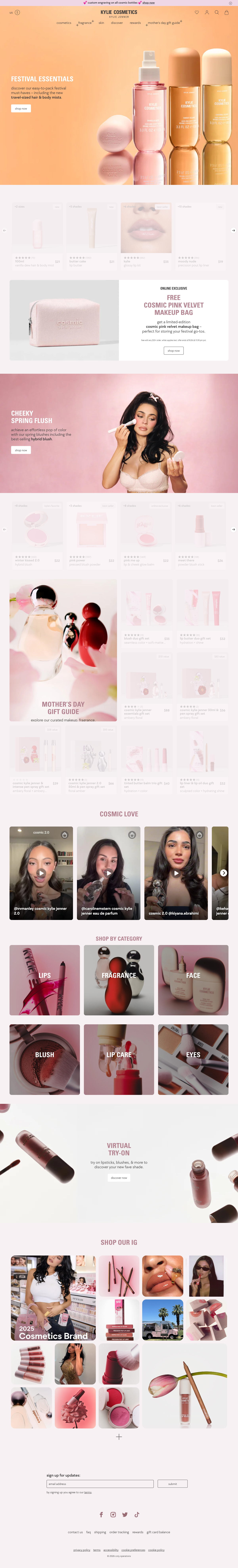 Kylie Cosmetics homepage